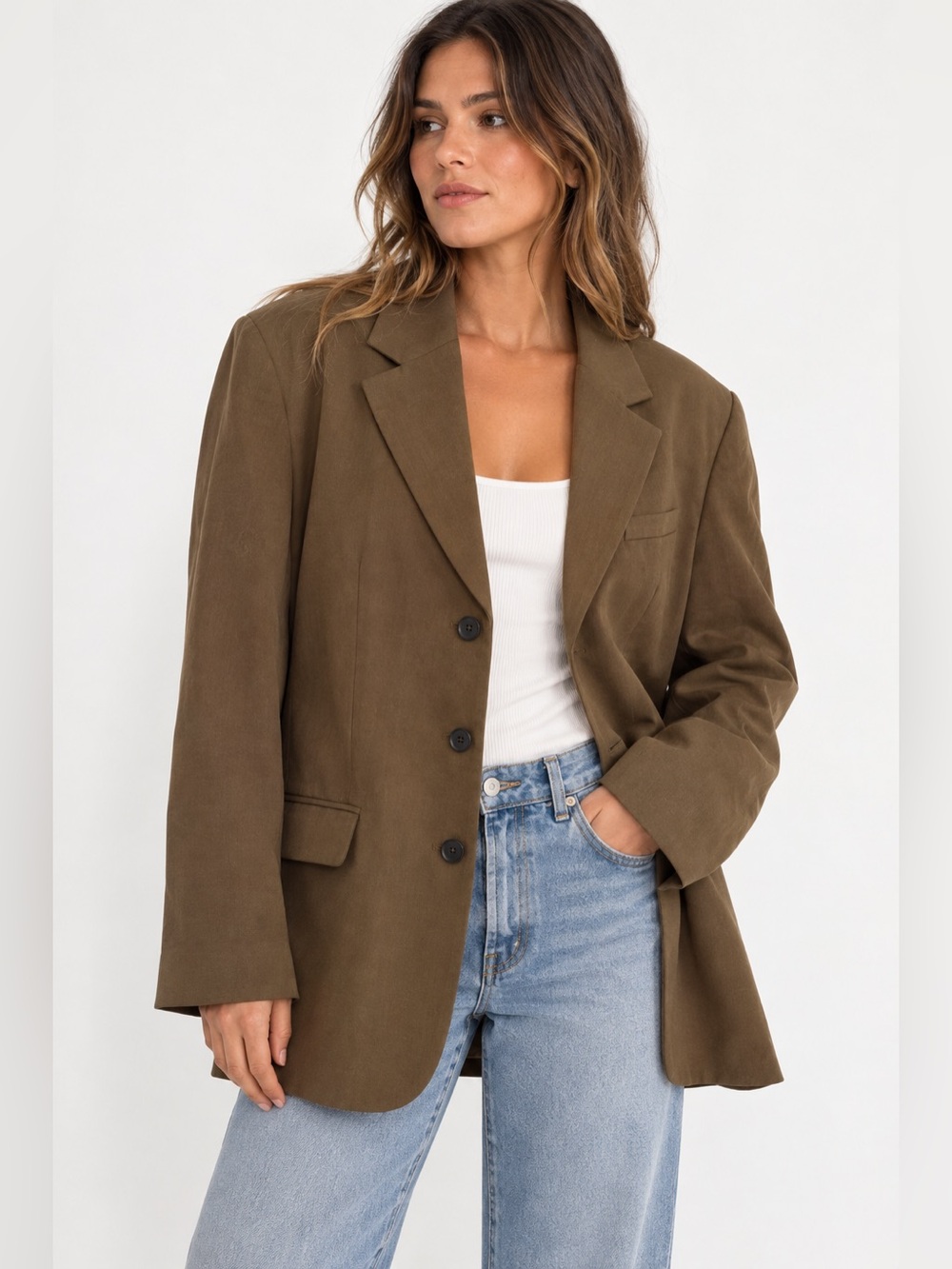 Everlane Oversized Blazer Brown Size 14 Lyocell Cotton Relaxed Boyfriend